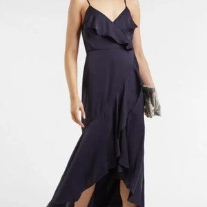 Express Satin Ruffle Wrap Midi Dress